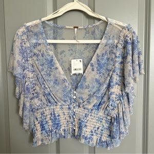 Free People Sugar Ruffle Sleeve Crop Top